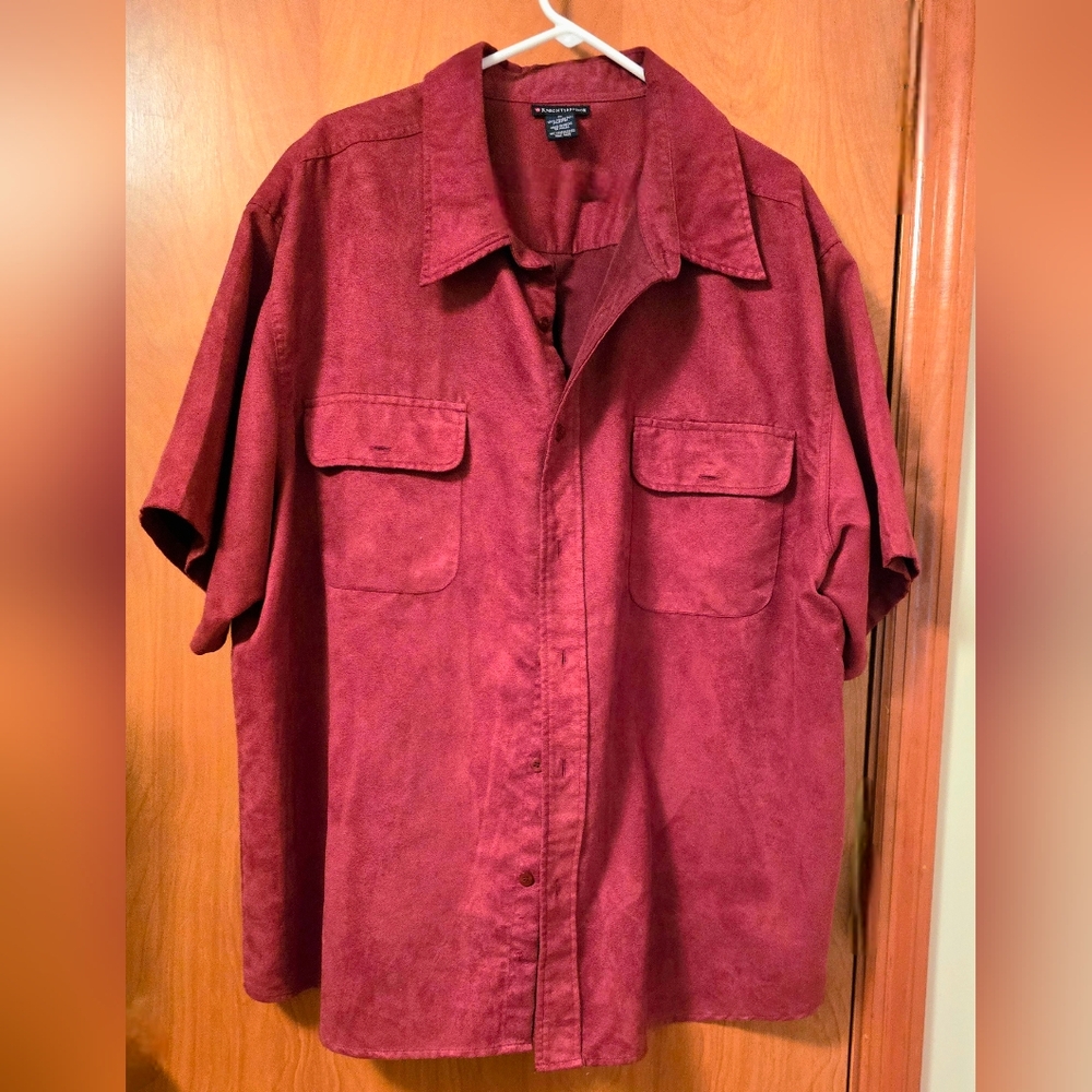 Men's Burgundy Soft Short Sleeve Button Up Size 2X Vintage Knightsbridge